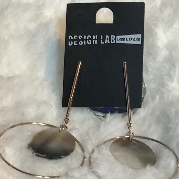 Design Lab Gold Tone Drop Hoop Women’s Earrings With Shell Like Centre - Picture 3 of 10